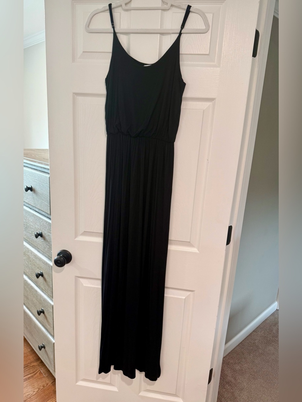 All in Favor Blouson Top Black Maxi Dress with Adjustable Straps, Medium